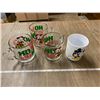 Image 1 : Set of 4 Mickey Mouse glass mugs, 1 Mickey Mouse plastic cup