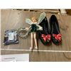 Image 1 : Lot Disney Tinker Bell Doll, Minnie Mouse Shoes, Disneyland Dishes