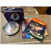 Image 1 : Lot Disney Collector Plate, Spy Case, Disney Book, Dinosaurs sticker book, and felt sticker mat