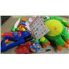 Image 1 : Kids Toy Lot, Spiderman gloves, telescope, stuffed monster, hand puppet, car bingo game, colored bug