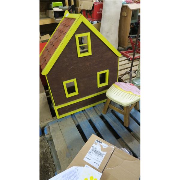 36x33x15" Wood Doll House with drawer, Cupcake 12" Wooden Stool