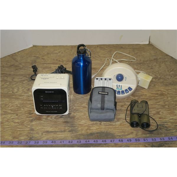 Lot Binoculars & Alarm Clock & Rechargeable Batteries