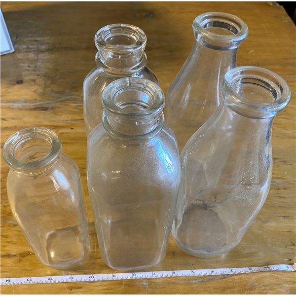 Lot 5 Glass Milk Bottles