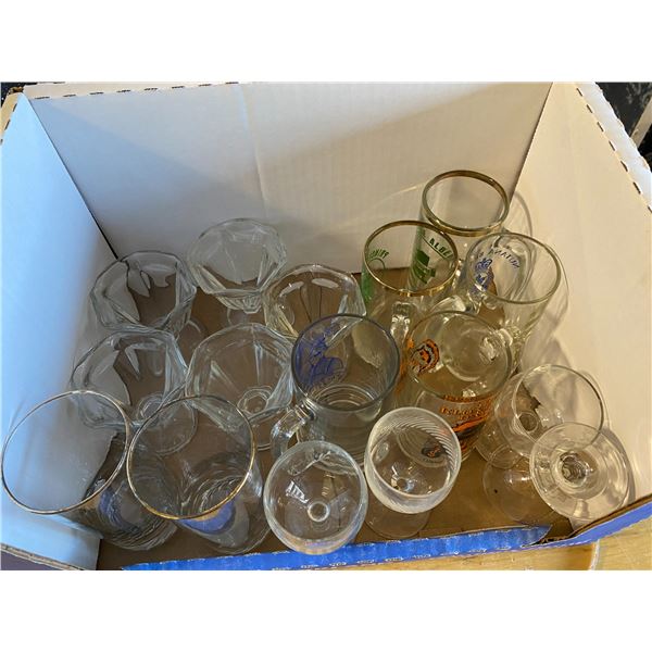 Lot Dishes, 5 Ice Cream Dishes, 2 Olympic Tall Glasses, 5 Assorted Beer Mugs, 4 Wine Glasses