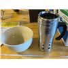 Image 4 : Lot House Hold Items Philips Electric Hand Mixer, 2 Ceramic Mugs, Travel Mug, Glass Bowl, 10 Cup Cor