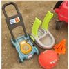 Image 1 : Lot Kids Toys Push Bubble Mower, Hard Hat, Orange Cones