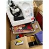 Image 1 : Lot Assorted Toys, Microscope, Tech Deck Ramps, cars, Scooby Doo Tin with Latch