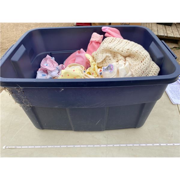 Lot Dishes, 14 Gal Rubbermaid Tub, Kensington Ironstone Cups, Saucers, Bowls, Assorted Doll Clothing