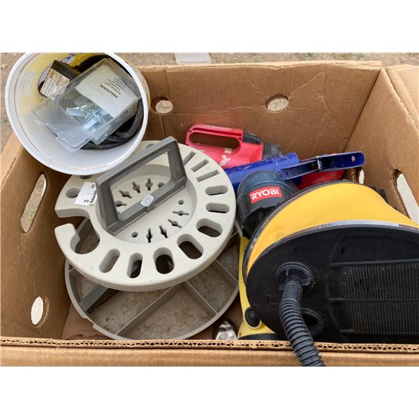 Lot Tools Flashlights, Foot Pump, Garden Hose Reel