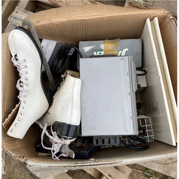 Lot Misc. Skates, Scrapbook, Rider Football, Auto Disc Changer