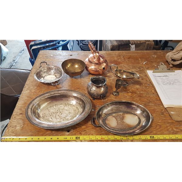 Copper Tea Pot & Silver Plated Items