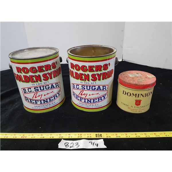 2 Roger Syrup Tins & Dominion Tobacco Tin