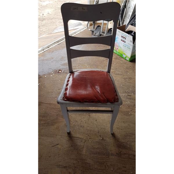 Vintage Wooden Chair With Leather Seat (Some Damage)