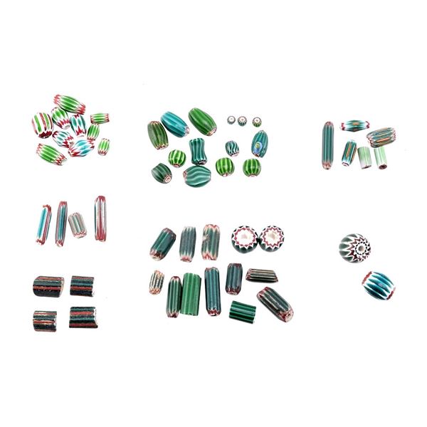 Assorted Small Green Chevron Trade Beads