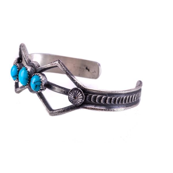 Navajo Eva Billah Silver & Turquoise Tufa Bracelet