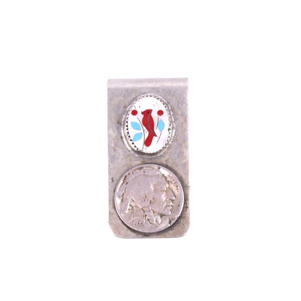 Navajo Micro Cardinal Inlaid Coin Money Clip