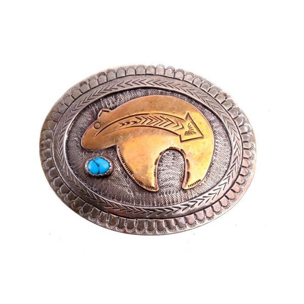 Native American Silver & Brass Bear Belt Buckle