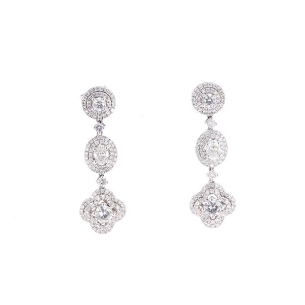 Elegant Halo Diamond & 18k Gold Dangle Earrings