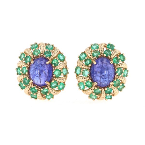 Vintage Tanzanite Emerald & 14k Gold Earrings