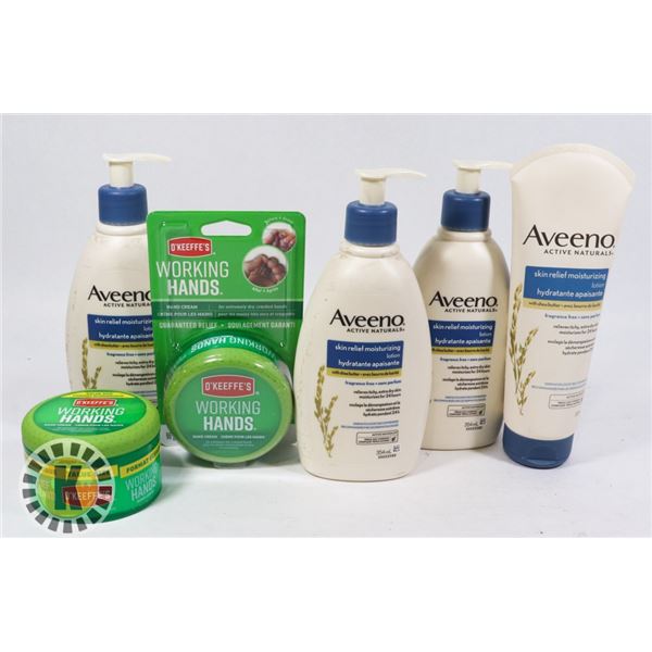 BAG OF AVEENO LOTION WITH OKEEFE'S HAND CREAM