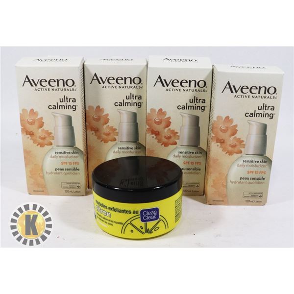 BAG OF SKIN CARE PRODUCTS INCLUDES AVEENO