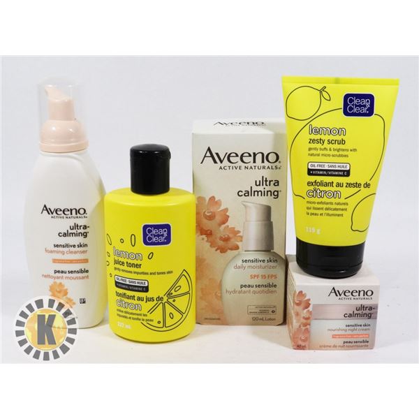 BAG OF SKIN CARE PRODUCTS INCLUDES AVEENO