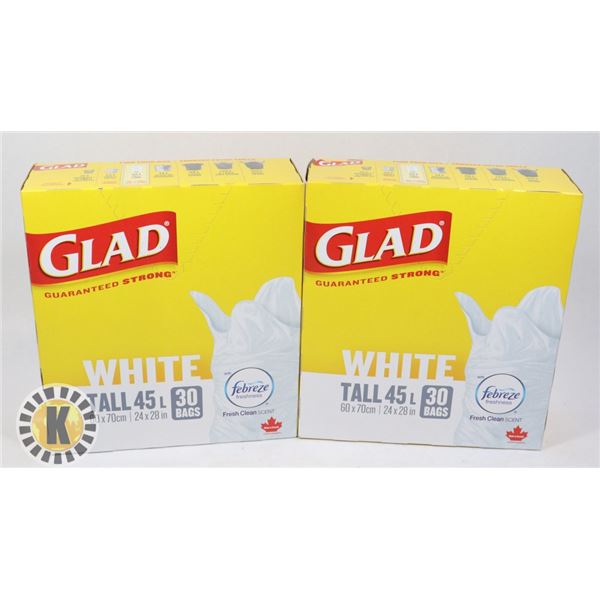 2 BOXES OF GLAD 45L GARBAGE BAGS