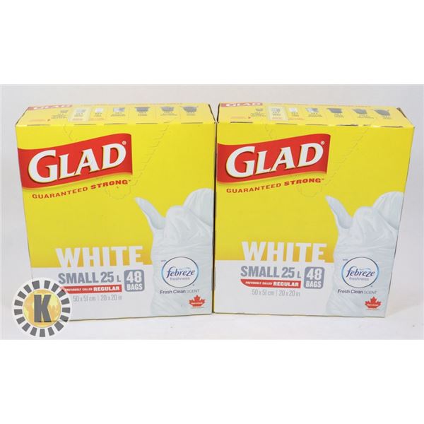 2 BOXES OF GLAD 25L GARBAGE BAGS