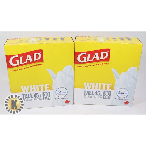 2 BOXES OF GLAD 25L GARBAGE BAGS