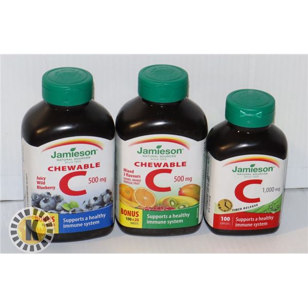 3 ASSORTED JAMIESON VITAMIN C SUPPLEMENTS