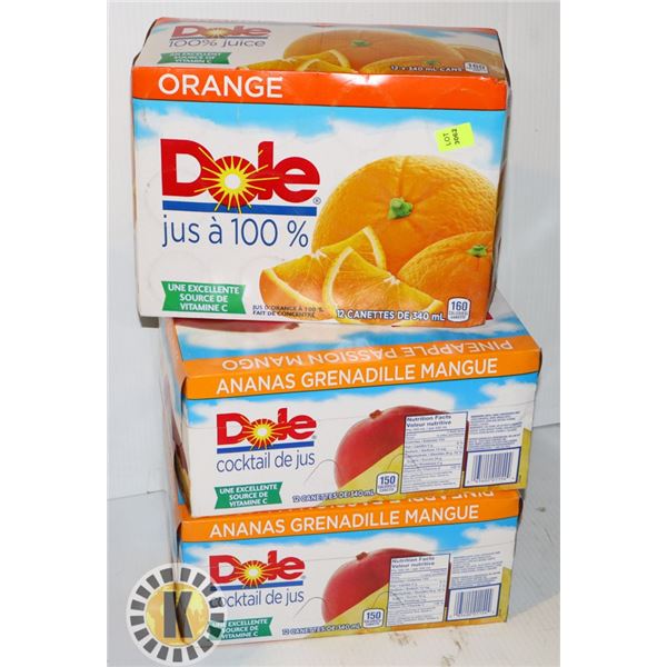 THREE ASSORTED CASES OF DOLE JUICE