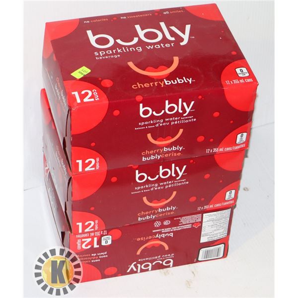 THREE ASSORTED CASES OF BUBLY SPARKLING WATER