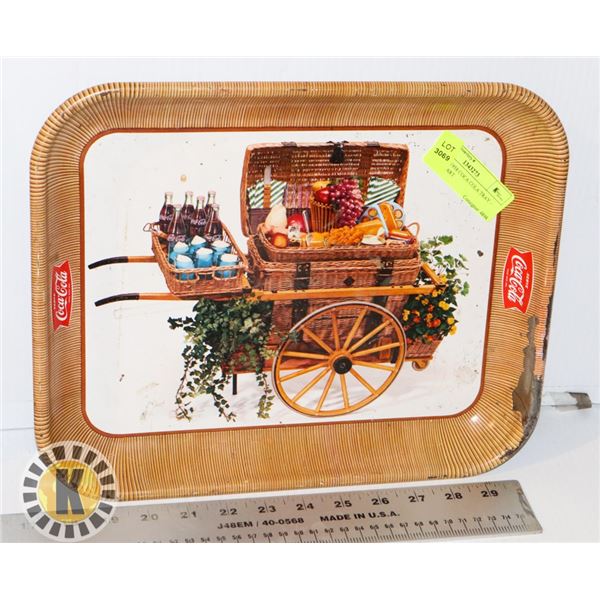 VINTAGE 1958 COCA COLA TRAY - WICKER CART