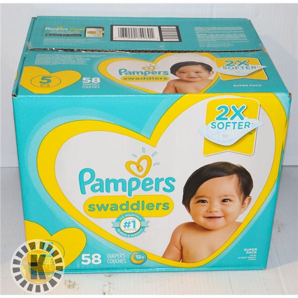 CASE OF 58 PAMPERS SIZE 5 DIAPERS
