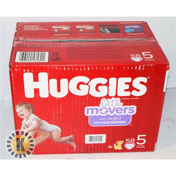 CASE OF 58 HUGGIES SIZE 5 DIAPERS