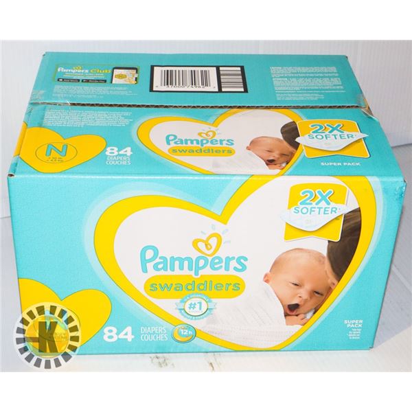CASE OF 84 PAMPERS SIZE N DIAPERS