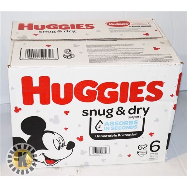 CASE OF 62 HUGGIES SIZE 6 DIAPERS