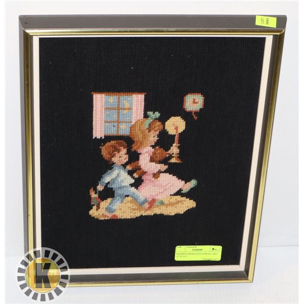 FRAMED CROSS STITCH WALL ART  13" X 16.5"