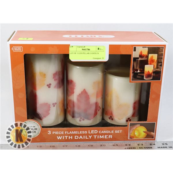 LOT OF 3 LED PILLAR CANDLES