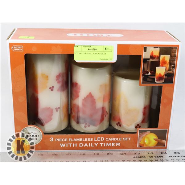 LOT OF 3 LED PILLAR CANDLES