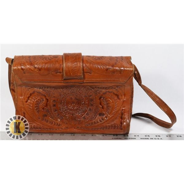 VINTAGE TOOLED LEATHER HANDBAG
