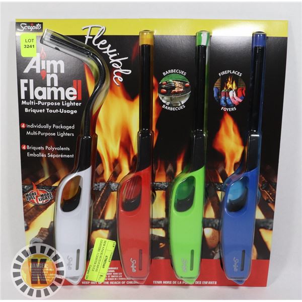 NEW 4 PACK MUTI-PURPOSE LIGHTERS. 1 LIGHTER IS FLE