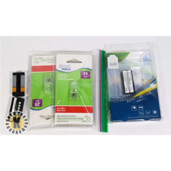 3 HIGH CAPACITY BATTERIES AND T4 G9 HALOGEN BULB