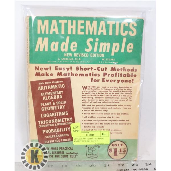 VINTAGE "MATHEMATICS MADE SIMPLE" PUBLISH DATE 19