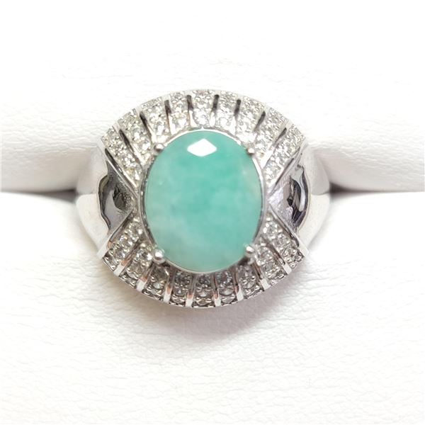 SILVER EMERAID,CZ RING