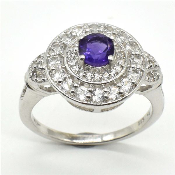 SILVER AMETHYST CZ(1.8CT) RHODIUM PLATED RING