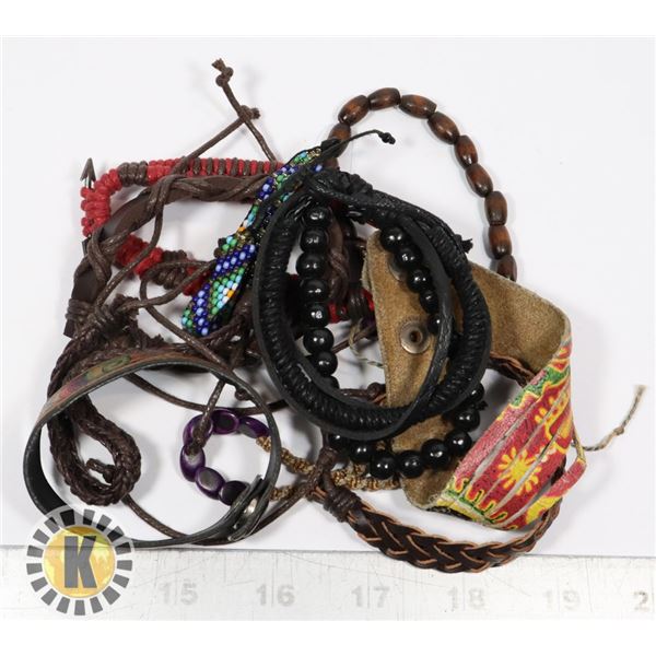 BEAD & LEATHER BRACELETS 10 TOTAL