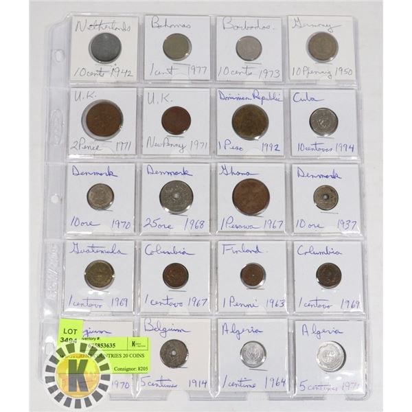 14 DIFFERENT COUNTRIES 20 COINS