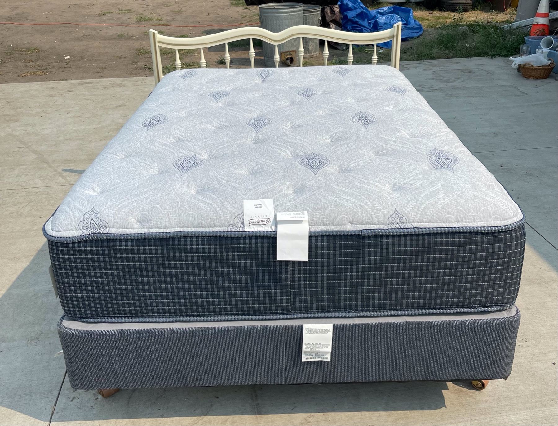 BEAUTYREST SILVER FULL MATTRESS, BOX SPRING, HEADBOARD, AND BED FRAME