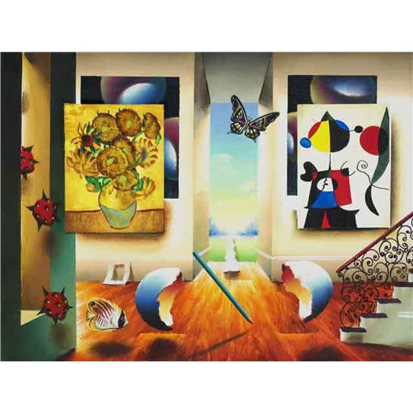 Ferjo "MIRO AND SUNFLOWERS" Giclee on Canvas